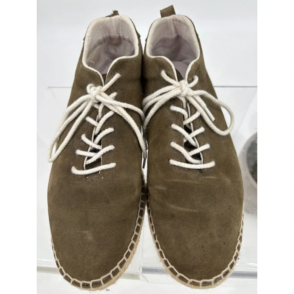 Gitana Made In Spain Suede Leathrr Lace-Up Espadrilles Olive Green Comfort 37 EU